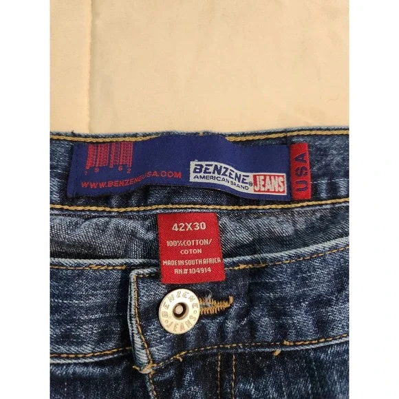 VTG Benzene Carpenter Jeans Mens 42x30 Blue Baggy Denim Dark Wash American USA - Picture 8 of 9